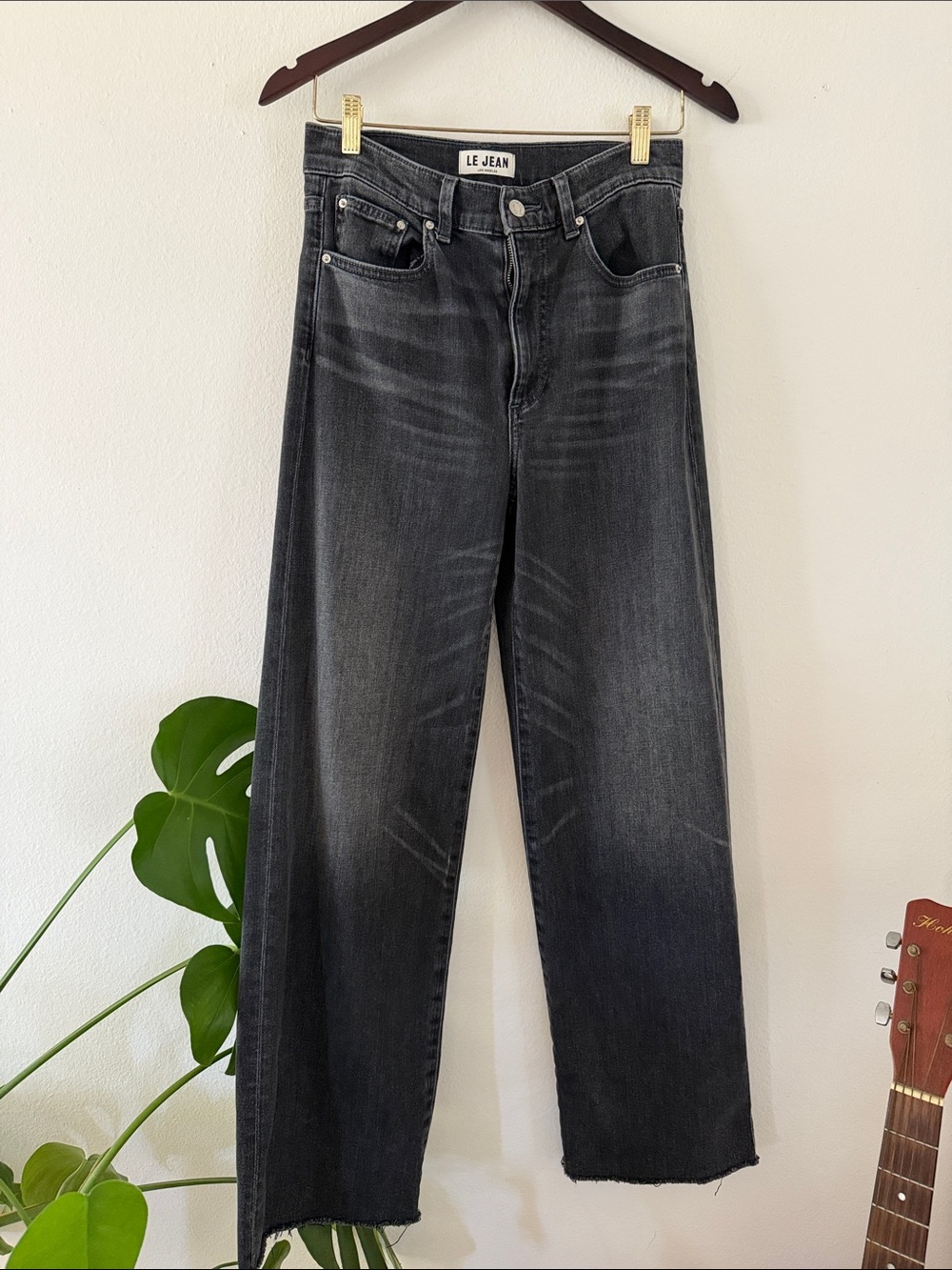 Le Jean Black Washed Column Trouser Wide-Leg Jeans size 27